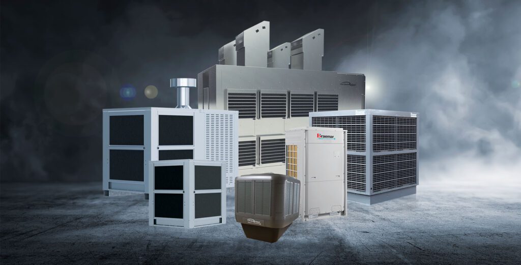 Commercial Product range of HVAC units in industrial setting.